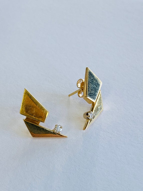 14K Yellow Gold + Diamond Earrings *VINTAGE* - image 9