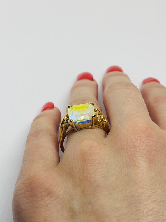 10K Yellow Gold + Rectangular Iridescent Statemen… - image 5