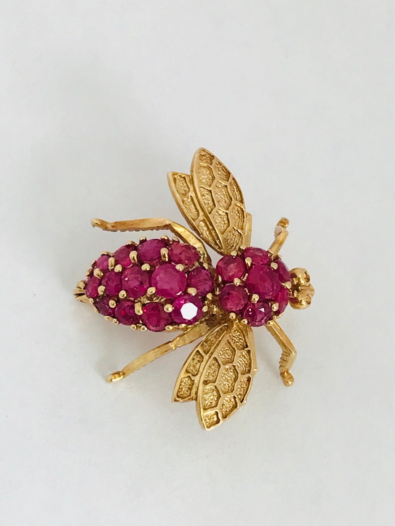 14K Yellow Gold + Ruby FLY Pin/brooch *VINTAGE* - Etsy