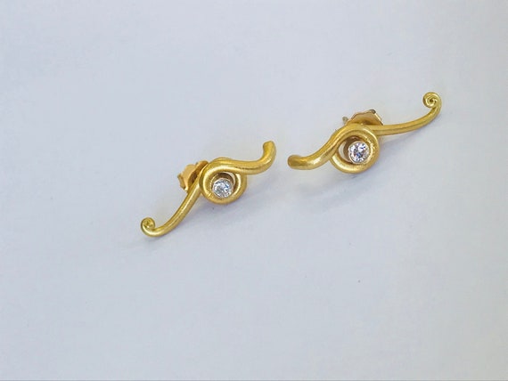 18K Yellow Gold + Diamond Earrings *VINTAGE* - image 1