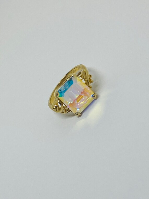 10K Yellow Gold + Rectangular Iridescent Statemen… - image 2