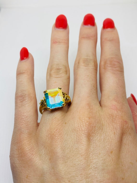 10K Yellow Gold + Rectangular Iridescent Statemen… - image 6