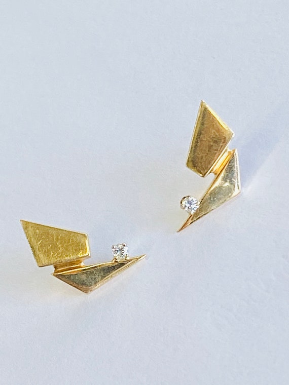 14K Yellow Gold + Diamond Earrings *VINTAGE* - image 1