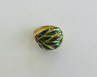 18K (High-Karat) Yellow Gold Peacock Feather Statement Ring BAND SIZE 7 1/4 (or 7.25) *VINTAGE*