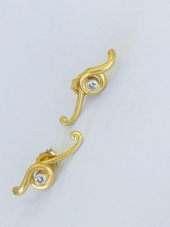 18K Yellow Gold + Diamond Earrings *VINTAGE* - image 7