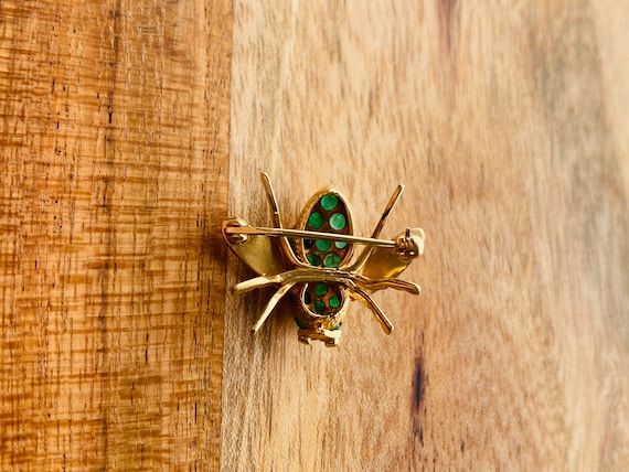 14K Yellow Gold + Emerald Bee Pin/Brooch *VINTAGE* - image 3