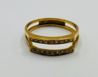 14K Yellow Gold + Diamond (.18 Total Weight) Ring Guard BAND SIZE 7 U.S. *VINTAGE*