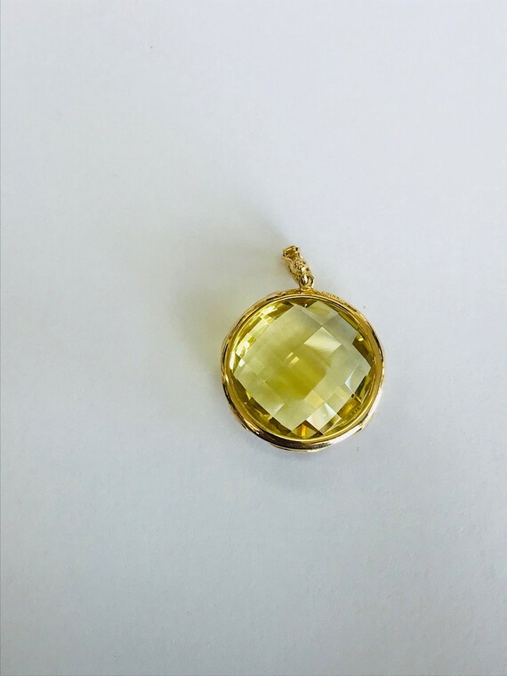 14K Yellow Gold + Faceted Yellow-Green Stone Pend… - image 9
