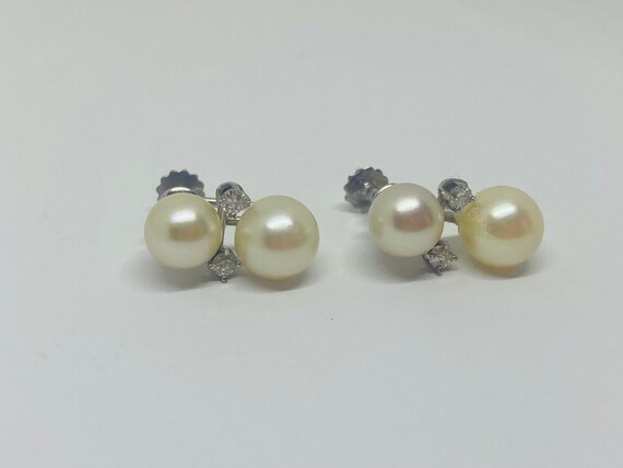 14K White Gold + Pearl + Diamond Clip-On (Non-Pie… - image 7