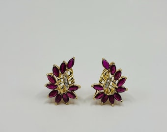 14K Yellow Gold + Ruby + Diamond Earrings *VINTAGE*