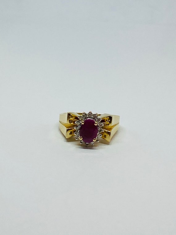 14K Yellow Gold + Ruby + Diamond Statement Ring B… - image 3