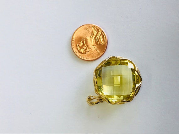 14K Yellow Gold + Faceted Yellow-Green Stone Pend… - image 6