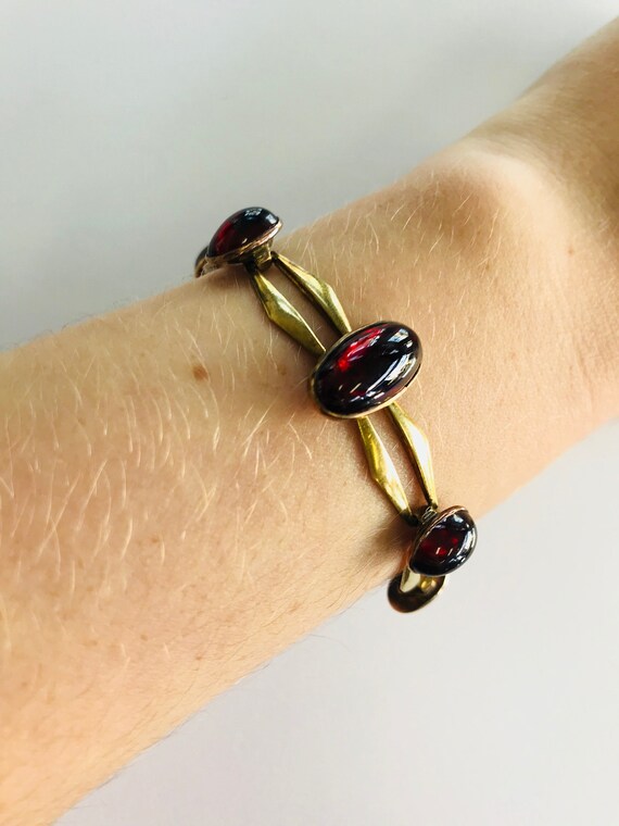 14K Yellow Gold + Cabochon Garnet 1920'S Bracelet… - image 5