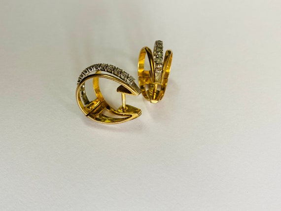 18K Yellow Gold + 18K White Gold Diamond Earrings… - image 4