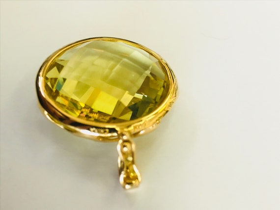 14K Yellow Gold + Faceted Yellow-Green Stone Pend… - image 4