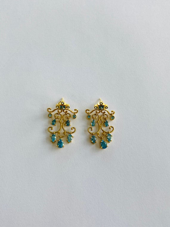 18K Yellow Gold + Aquamarine Dangle/Drop Earrings 