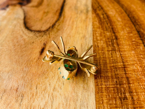 14K Yellow Gold + Emerald Bee Pin/Brooch *VINTAGE* - image 4