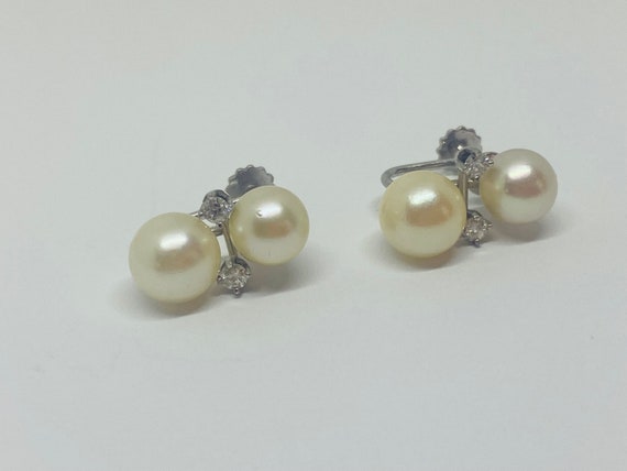 14K White Gold + Pearl + Diamond Clip-On (Non-Pie… - image 5