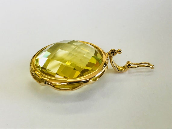 14K Yellow Gold + Faceted Yellow-Green Stone Pend… - image 5