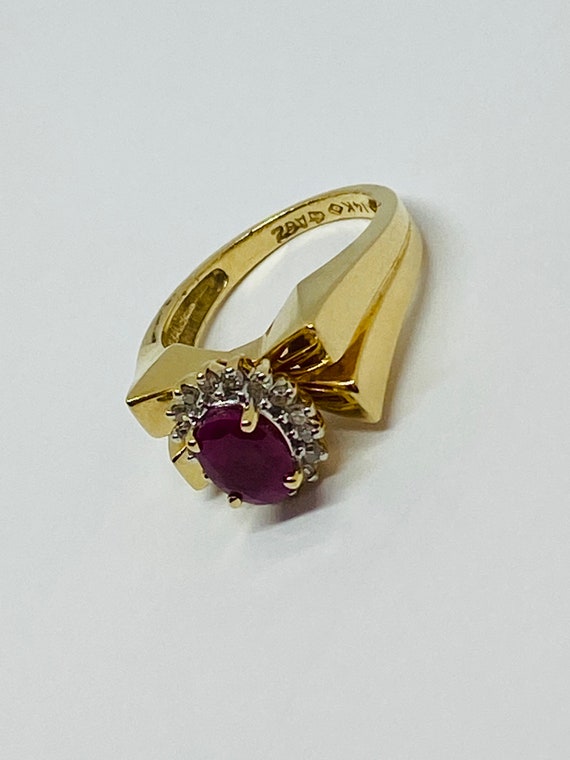 14K Yellow Gold + Ruby + Diamond Statement Ring B… - image 2