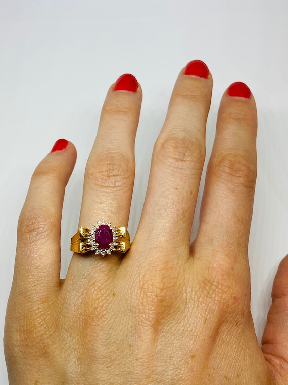 14K Yellow Gold + Ruby + Diamond Statement Ring B… - image 4