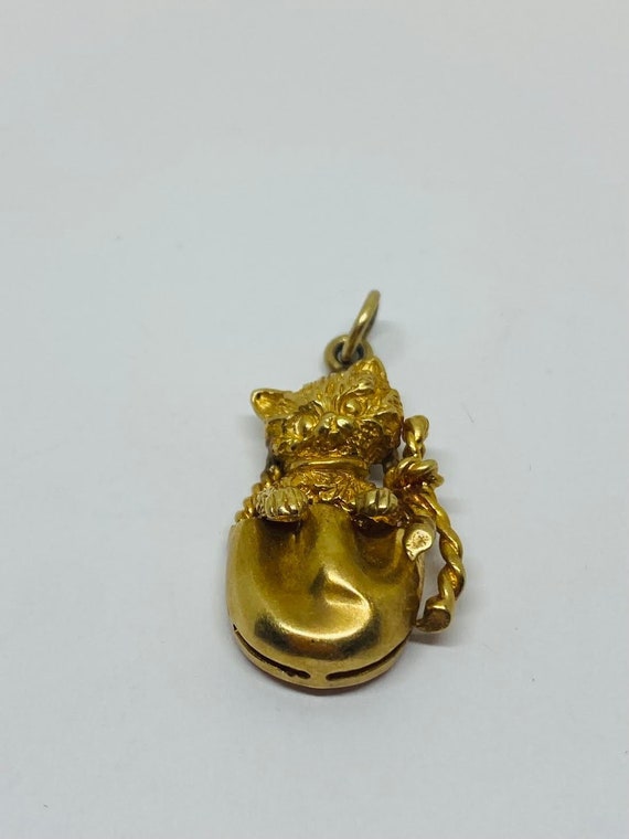 14K Yellow Gold Cat/Kitten in Bag Pendant/Charm *… - image 1