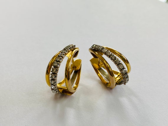 18K Yellow Gold + 18K White Gold Diamond Earrings… - image 5