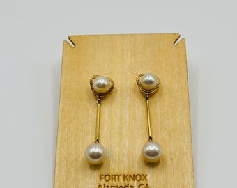 14K Yellow Gold + Pearl Dangle/Drop Earrings *VINTAGE*