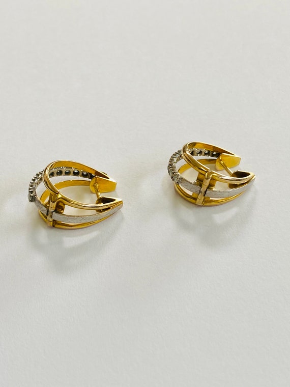18K Yellow Gold + 18K White Gold Diamond Earrings… - image 2