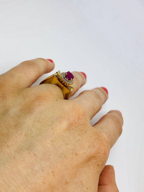 14K Yellow Gold + Ruby + Diamond Statement Ring B… - image 5