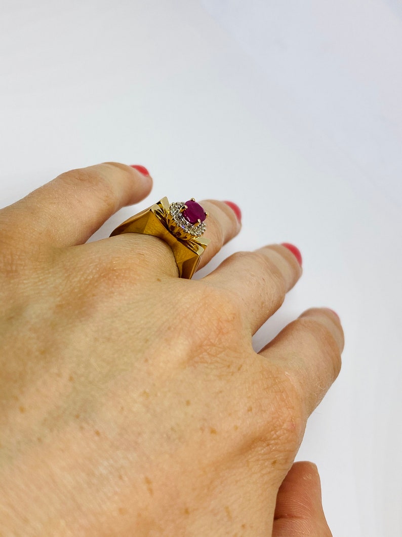 14K Yellow Gold Ruby Diamond Statement Ring BAND SIZE 4 Etsy