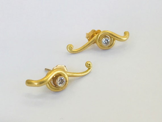 18K Yellow Gold + Diamond Earrings *VINTAGE* - image 5