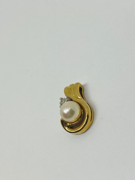 14K Yellow Gold + Pearl + Diamond Pendant/Charm *… - image 9