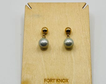 14K Yellow Gold Silver-Colored Pearl Dangle/Drop Earrings *VINTAGE*