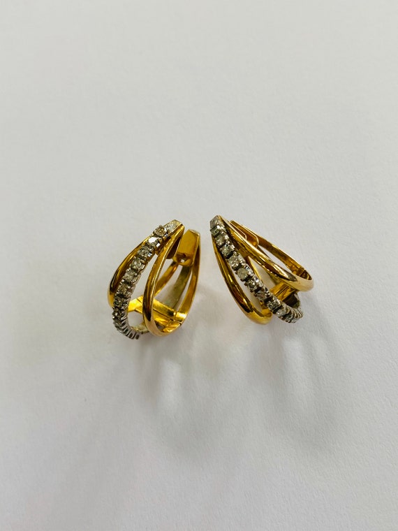 18K Yellow Gold + 18K White Gold Diamond Earrings… - image 1