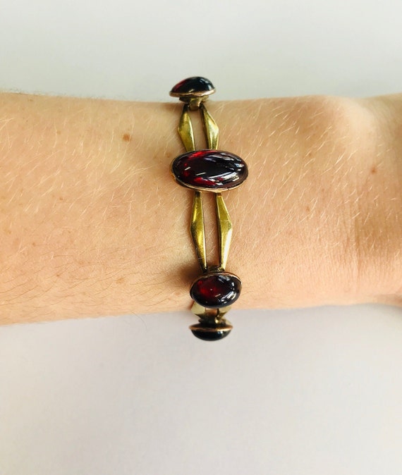 14K Yellow Gold + Cabochon Garnet 1920'S Bracelet… - image 10