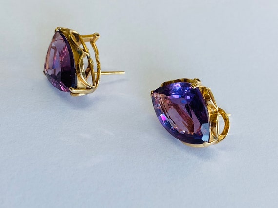 14K Yellow Gold + Amethyst Earrings *VINTAGE* - image 4