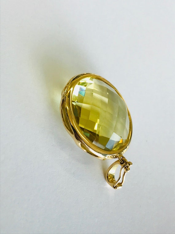 14K Yellow Gold + Faceted Yellow-Green Stone Pend… - image 3