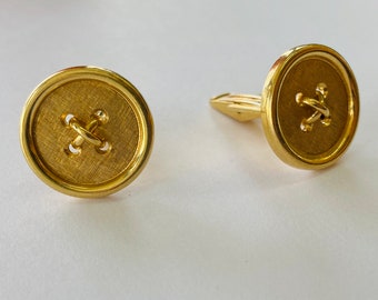 14K Yellow Gold Threaded Button Cufflinks (Lindsay and Co.) *VINTAGE*