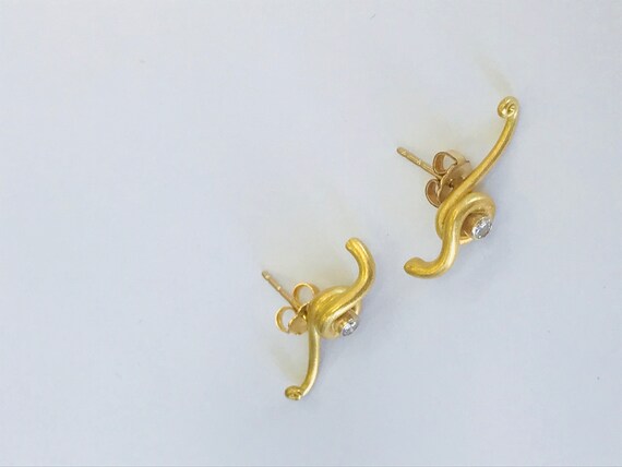 18K Yellow Gold + Diamond Earrings *VINTAGE* - image 3