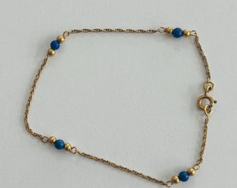18K (High-Karat) Yellow Gold + Blue Bead Bracelet (7 Inches) *VINTAGE*