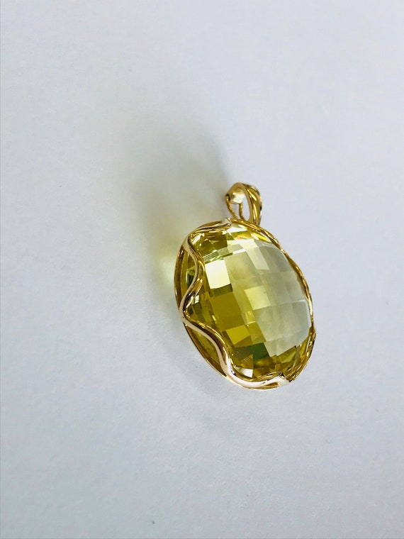 14K Yellow Gold + Faceted Yellow-Green Stone Pend… - image 8