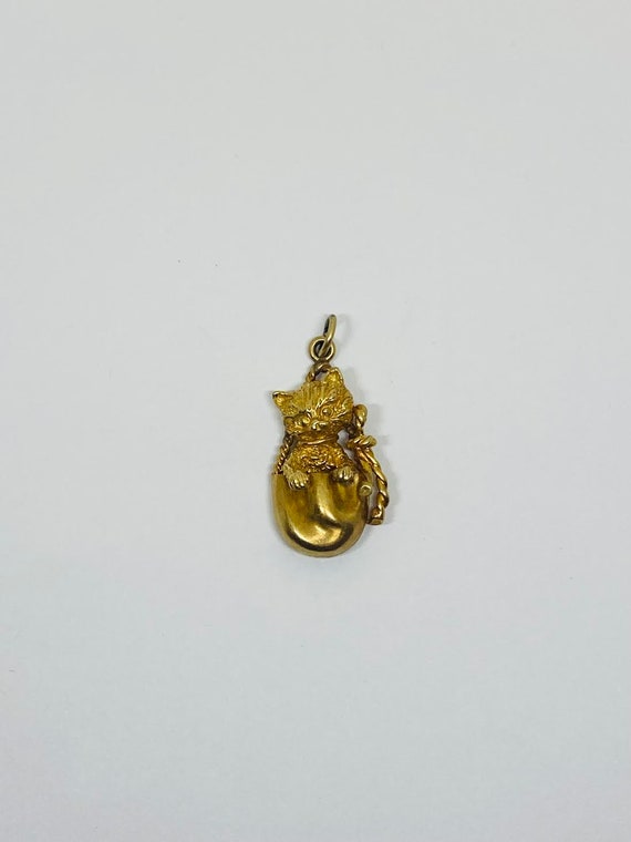 14K Yellow Gold Cat/Kitten in Bag Pendant/Charm *… - image 6