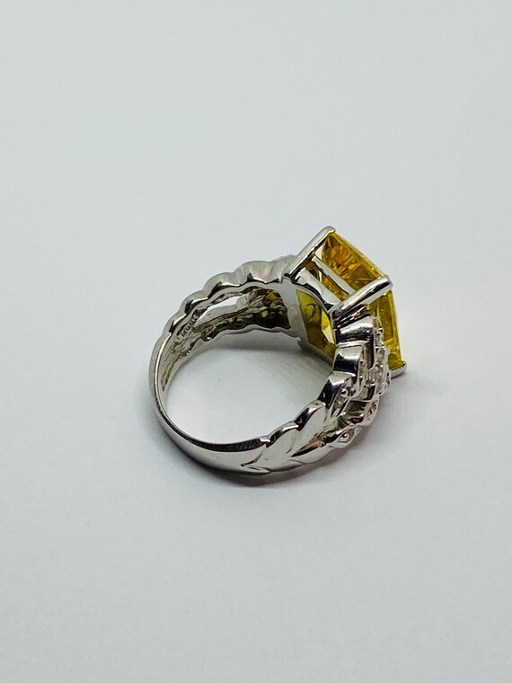 14K White Gold + Yellow Rectangular Stone + Clear… - image 9