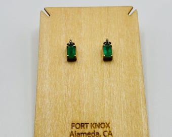 10K Yellow Gold + Emerald + Diamond Stud Earrings  *VINTAGE*