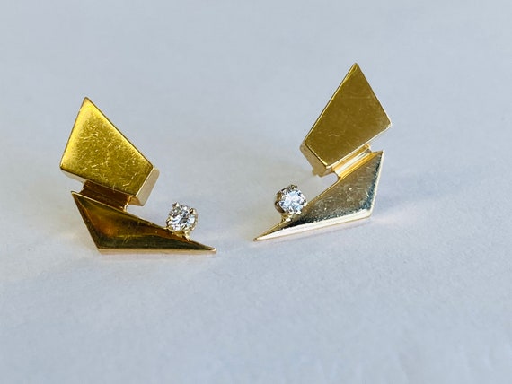 14K Yellow Gold + Diamond Earrings *VINTAGE* - image 7