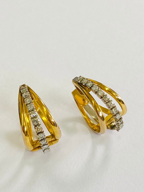 18K Yellow Gold + 18K White Gold Diamond Earrings… - image 3