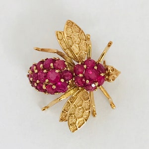 14K Yellow Gold + Ruby FLY Pin/brooch *VINTAGE* - Etsy