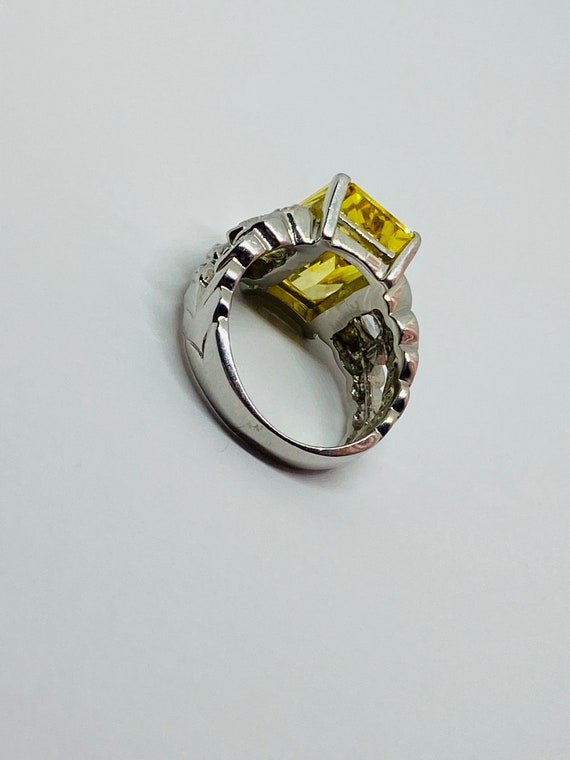 14K White Gold + Yellow Rectangular Stone + Clear… - image 5