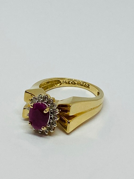 14K Yellow Gold + Ruby + Diamond Statement Ring B… - image 1